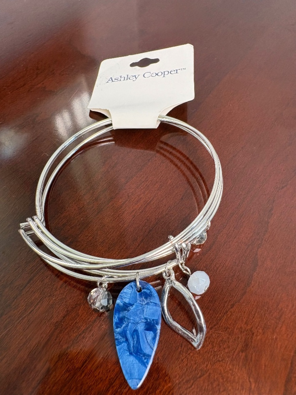 Ashley Cooper Silver Tone Bracelet with Blue Leaf Pendant